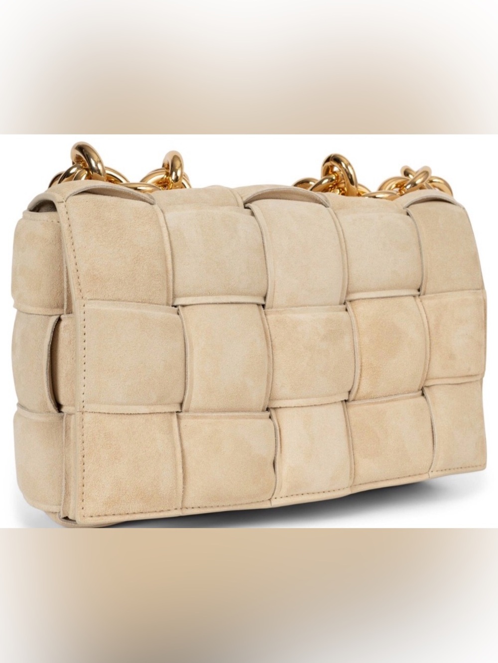 71877 auth BOTTEGA VENETA Porridge beige suede CHAIN CASSETTE Shoulder Bag